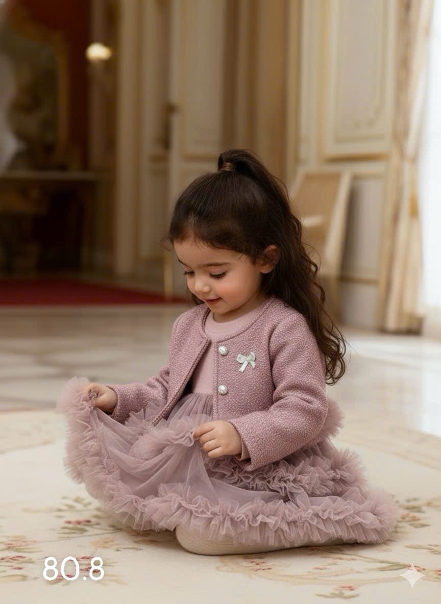 B25066 - Set áo khoác dạ + váy công chúa màu hồng cho bé size 90-130