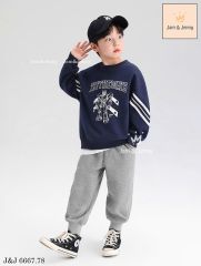 JJ 6667 - Bộ nỉ hai da Jam & Jenny áo navy robot + quần ghi bé trai size 2-12y