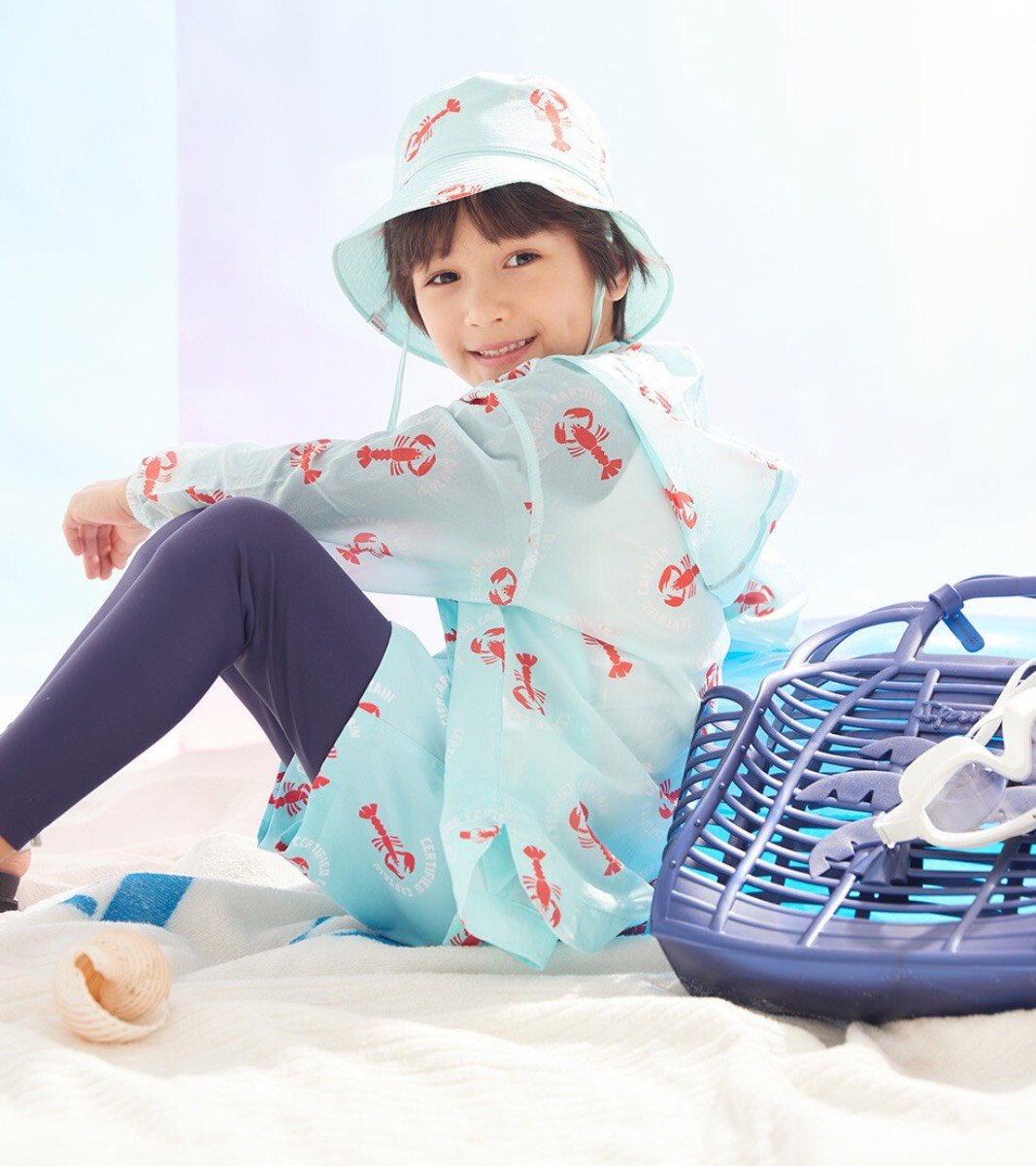 Áo gió 1 lớp Blue Dog màu trắng hoa hồng / xanh tôm đỏ size 100 - 145