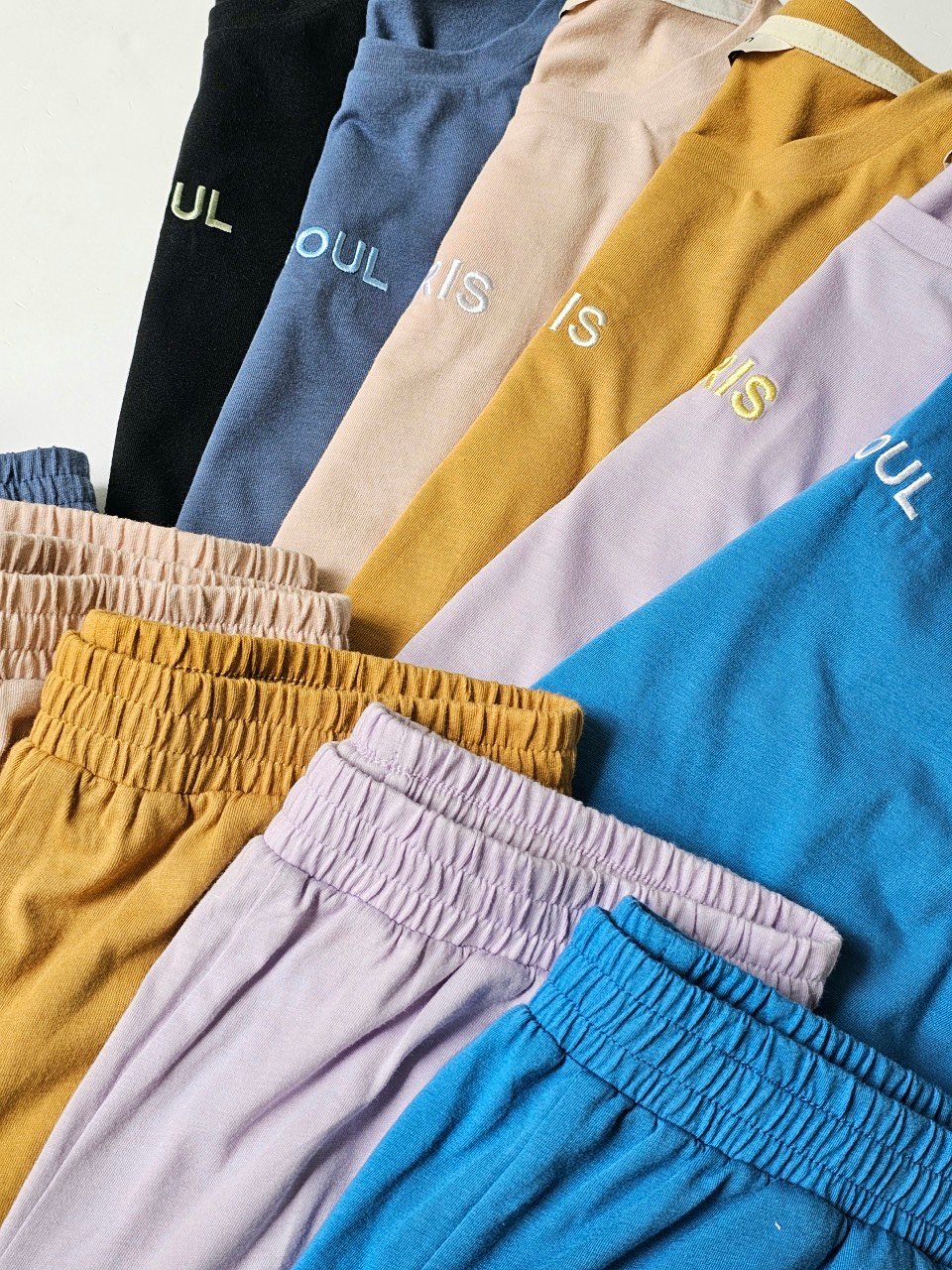 Bộ cotton Bee Mon nhiều màu thêu chữ ngực Paris / Seoul size 110 - 160