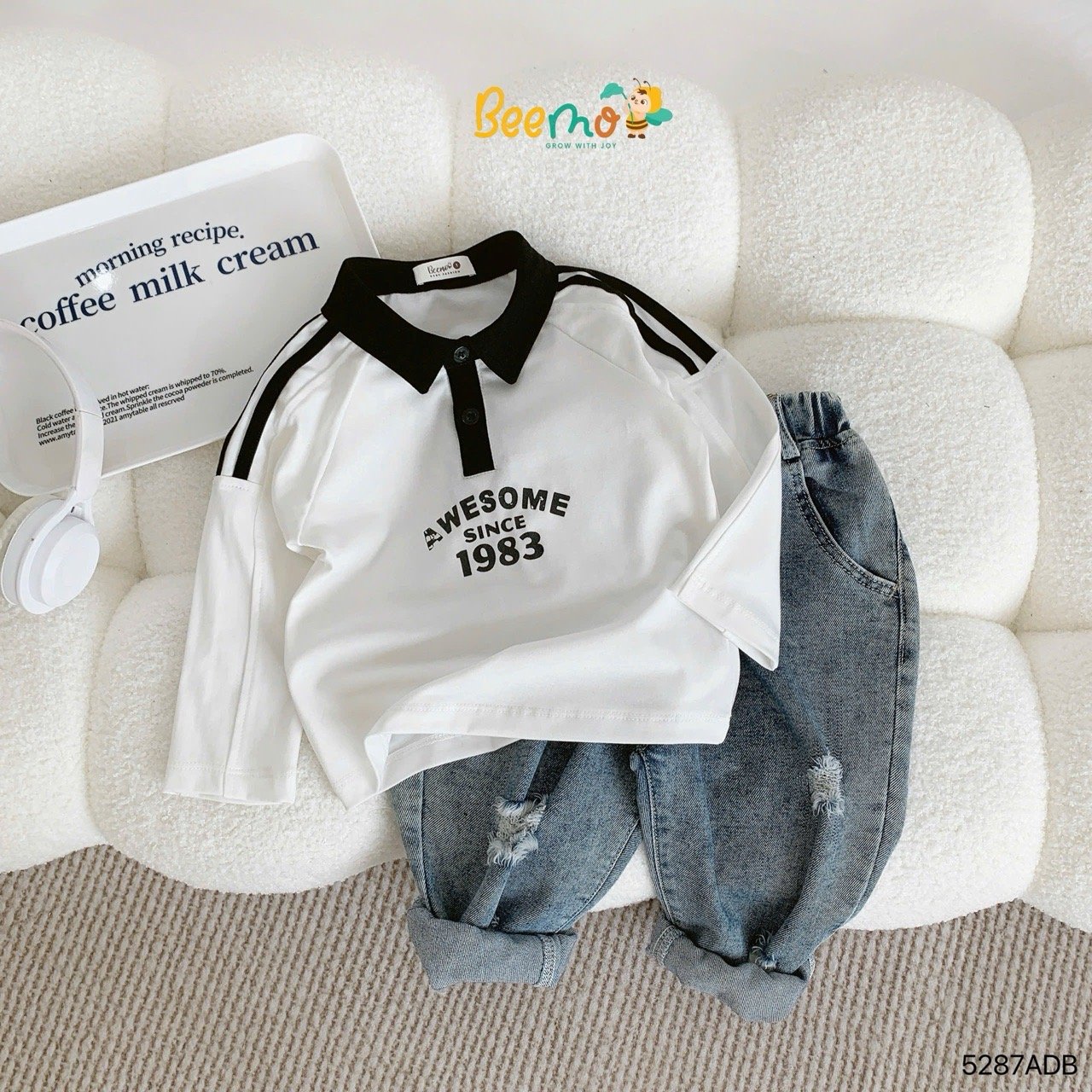 Áo polo cổ đức Beemo phối chữ Awesome 3 màu cho bé trai size 1-6y