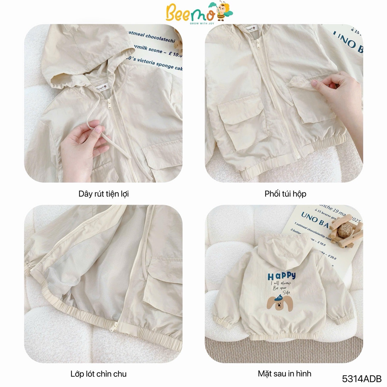 Áo khoác gió Beemo in hình sau lưng cho bé size 1-6y