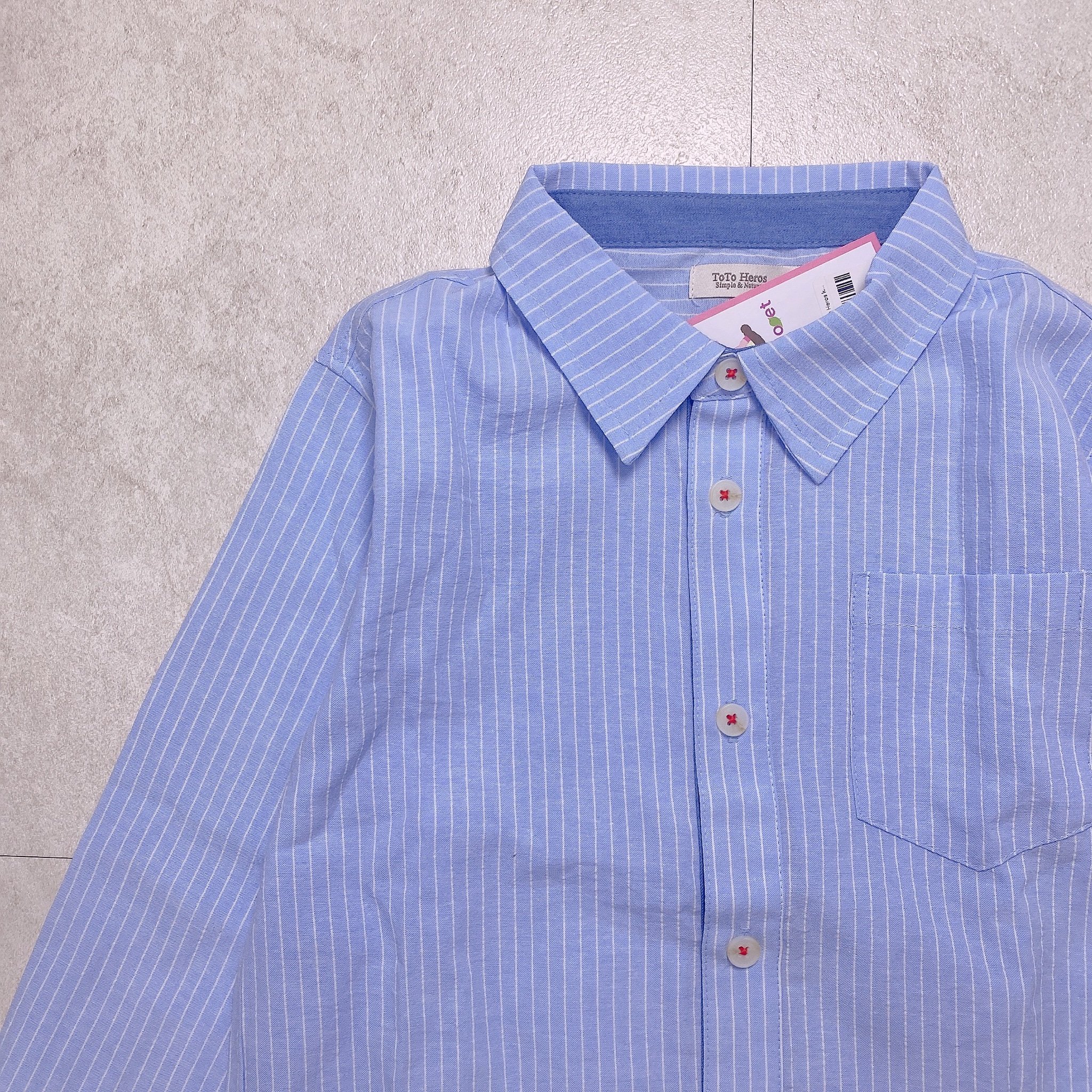 Áo sơ mi thô Toto Heros kẻ sọc xanh trắng size 100 - 150
