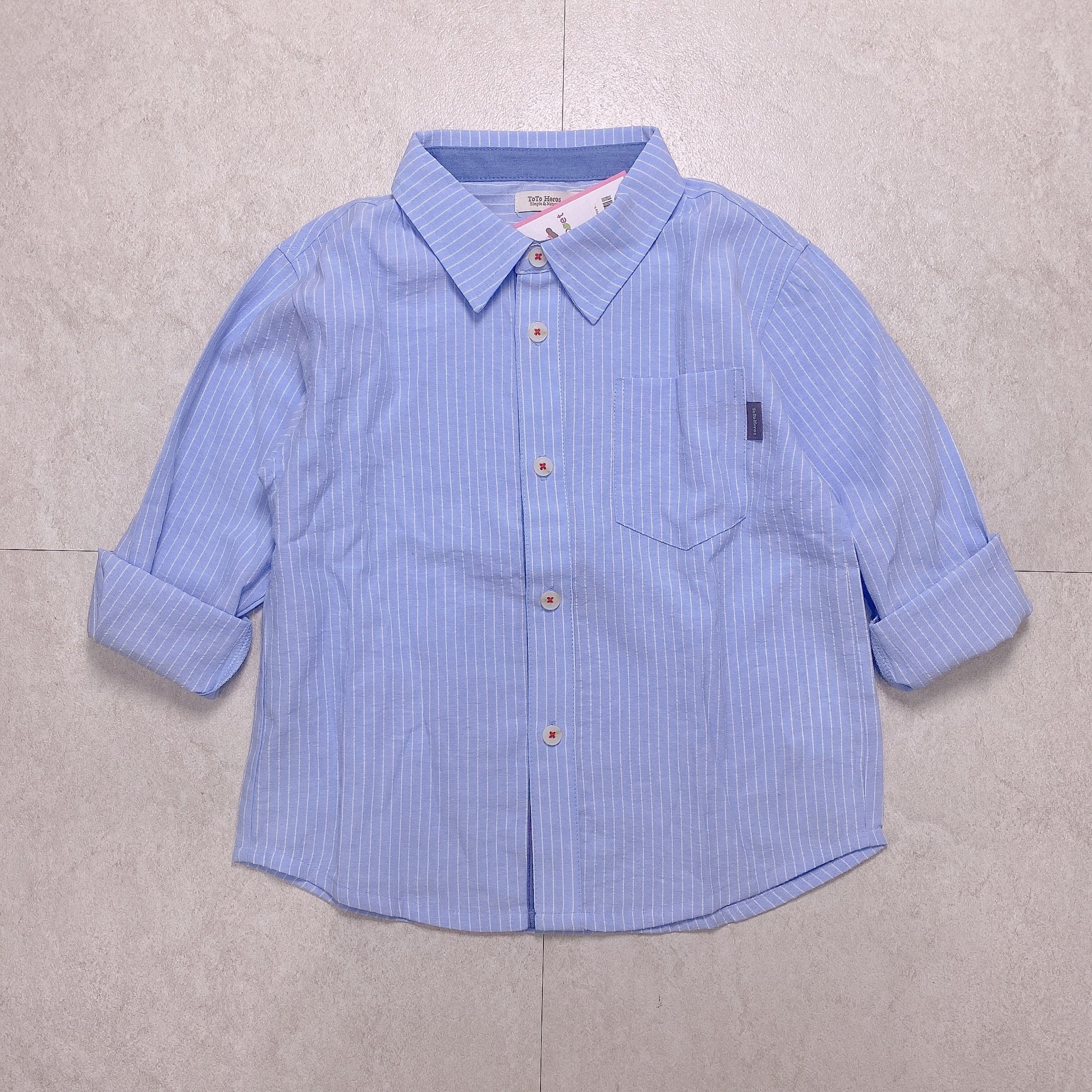 Áo sơ mi thô Toto Heros kẻ sọc xanh trắng size 100 - 150