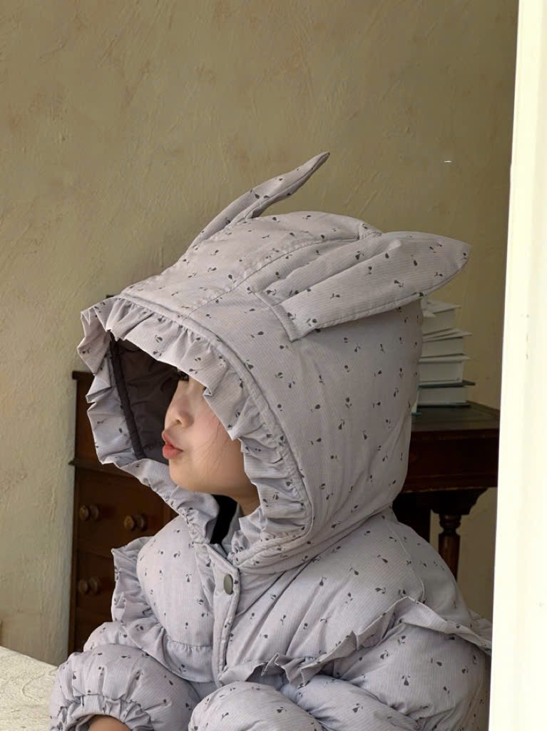 B129 - Áo khoác phao màu ghi hoa cho bé gái size 90-130