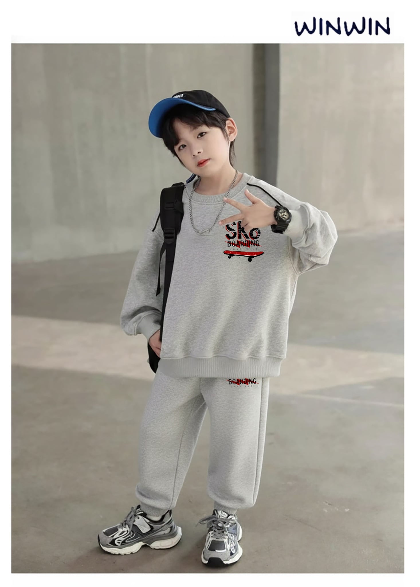 SH2512B02 - Bộ thun da cá dài tay in SK8 size 9-14y