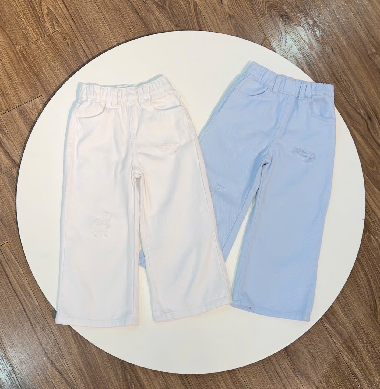 Quần jean rách mềm ống suông GGJJ dư xịn 2 màu xanh/trắng bé gái size 1-8y