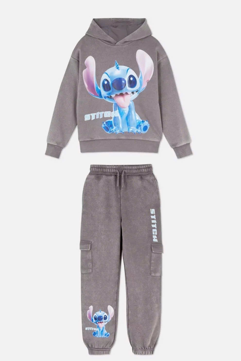 BBG23 - Bộ nỉ bông Disney dòng Đại màu ghi khói Stitch cho bé gái size 7 - 15y