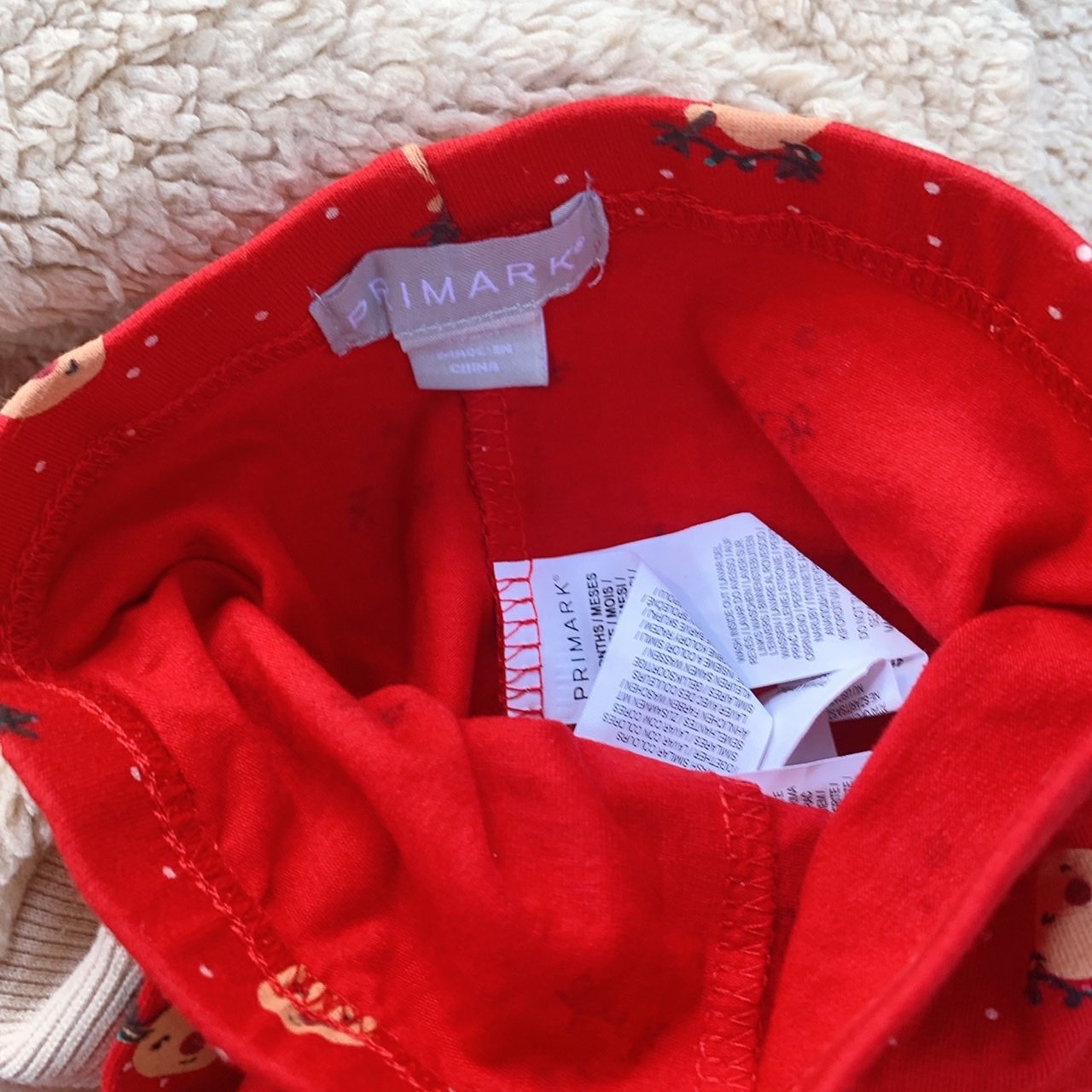 Bộ Primark tuần lộc áo lông nâu be + legging đỏ