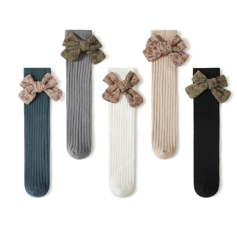 Tất không gót cao tới gối Mumudara đính nơ vải hoa 5 màu