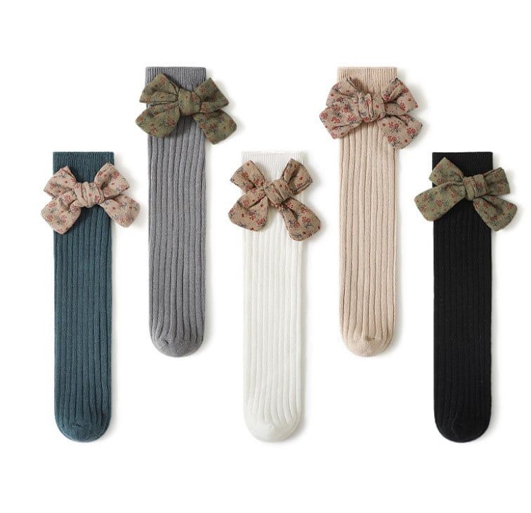 Tất không gót cao tới gối Mumudara đính nơ vải hoa 5 màu