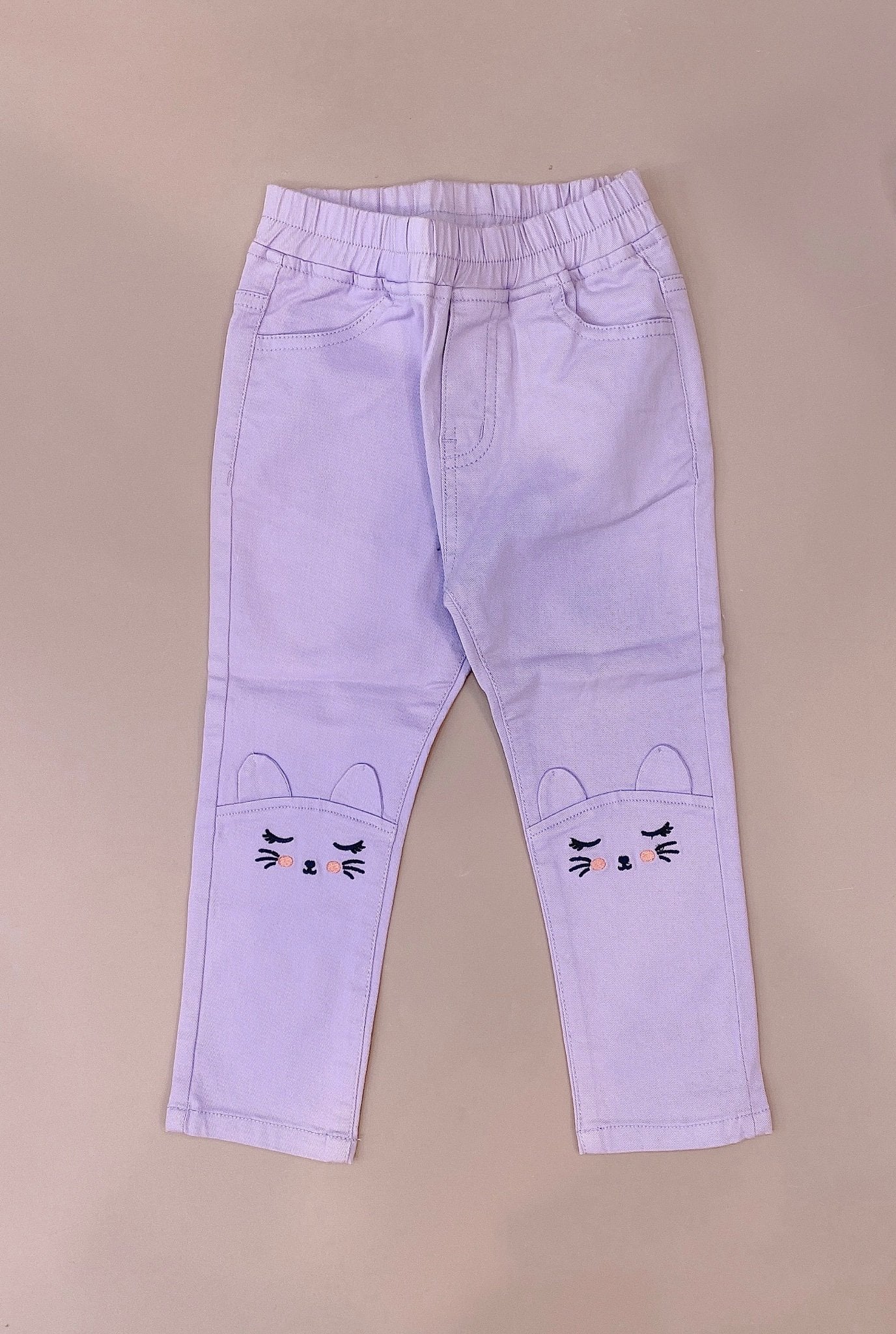 Quần kaki chun Bobdog màu tím gối thêu mèo size 100 - 130