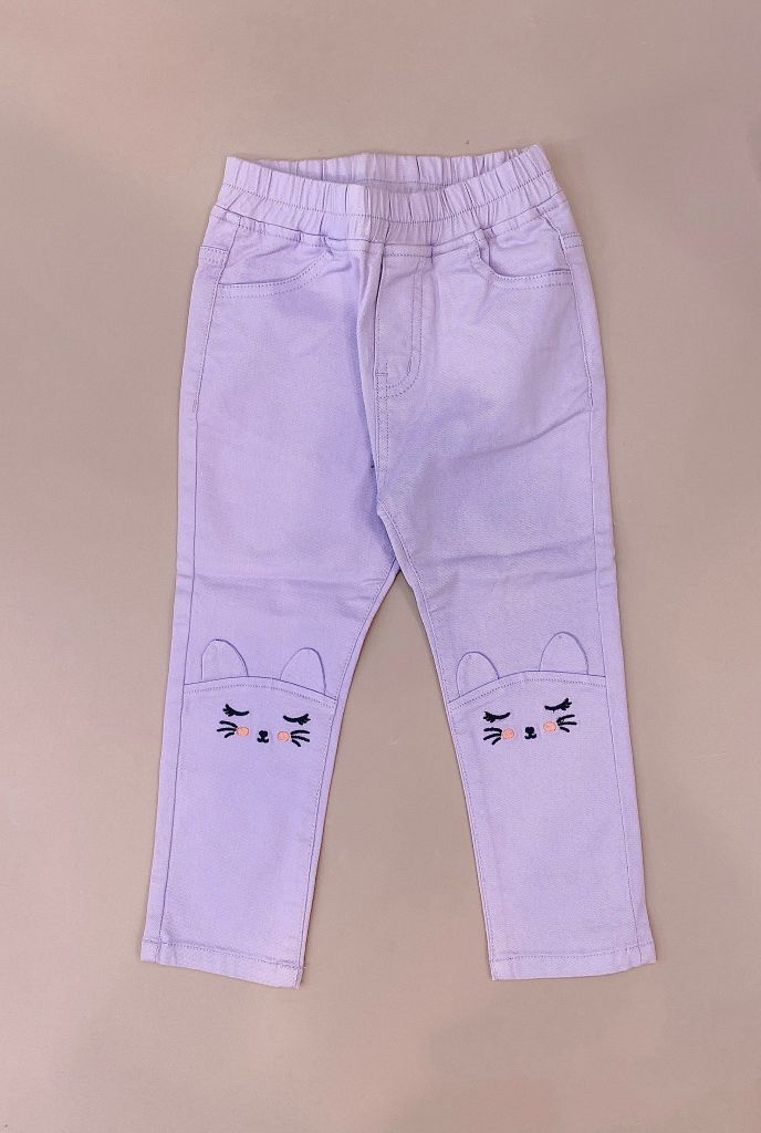 Quần kaki chun Bobdog màu tím gối thêu mèo size 100 - 130