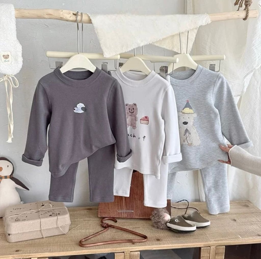 88265 - Bộ nỉ mỏng LNX màu ghi xám hình đầu cún Bé Trai size 90 - 140