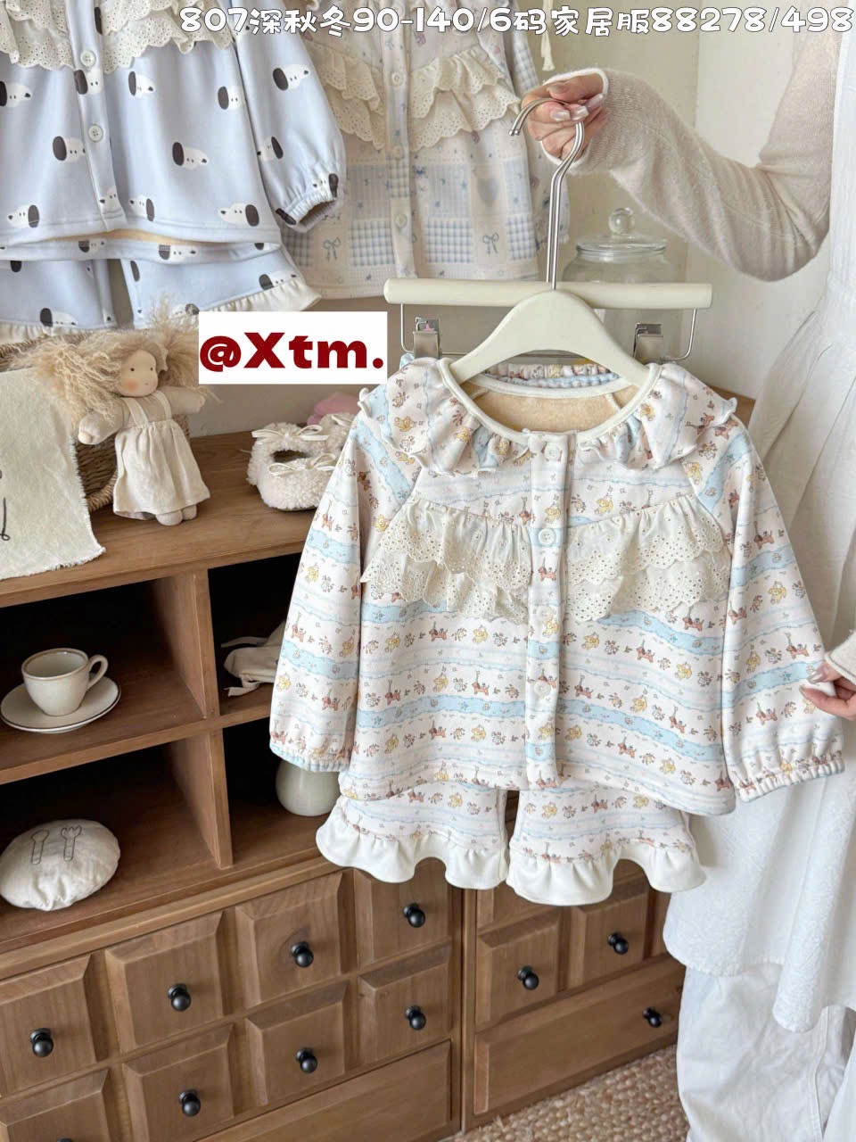 88278 - Bộ pyjama dày đại hàn LNX bèo ren ngực nhiều mẫu BG size 90 - 140