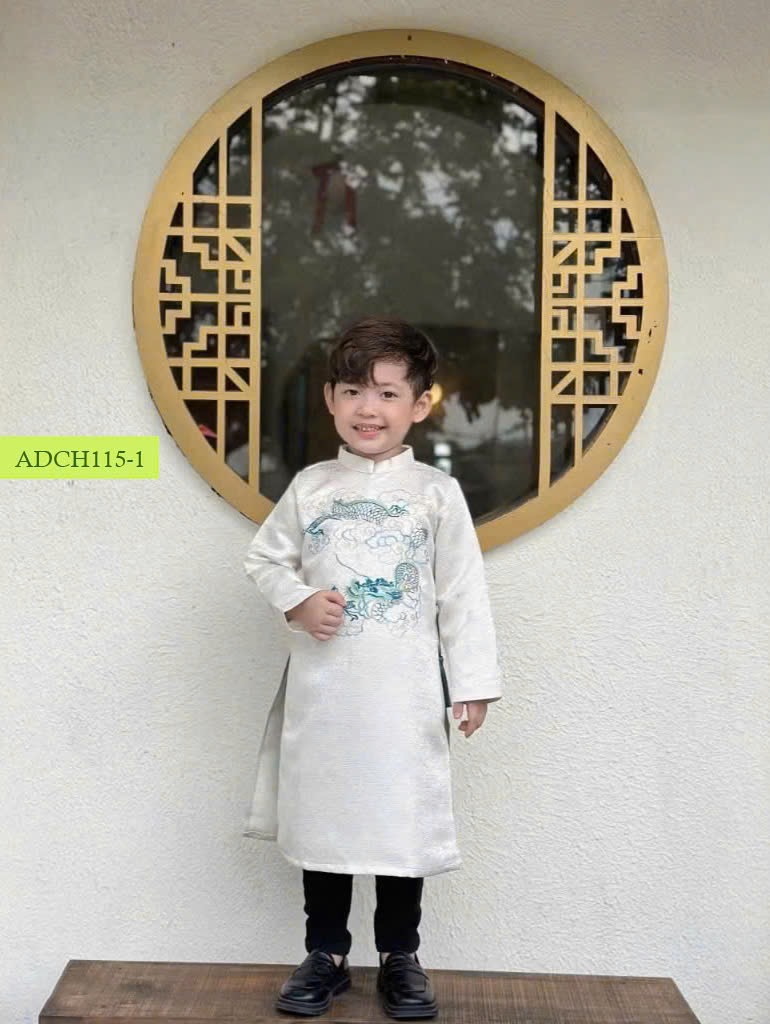 ADCH115 - Áo dài Chohee thêu họa tiết rồng cho bé trai 2 màu trắng/đỏ size 3-12y (không kèm quần)