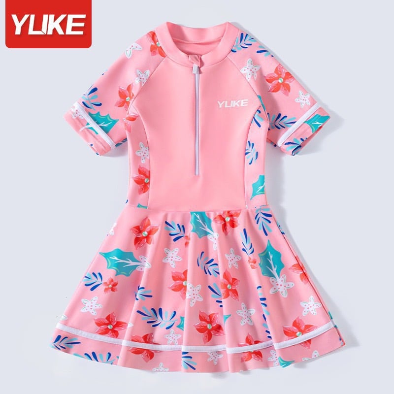 2232 - Bộ bơi Yuke dáng váy liền quần 2 màu hồng hoa / navy hoa size L - 5XL