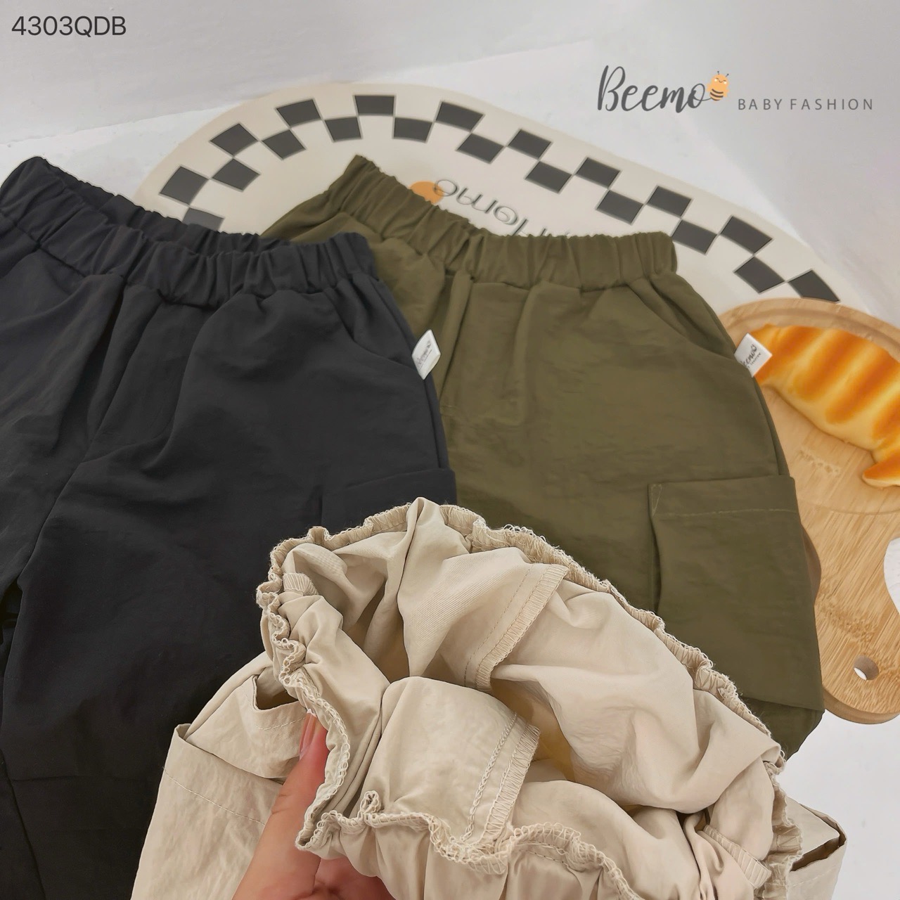 4666QDB - Quần kaki suông Beemo có rút gấu cho bé 3 màu size 90-130