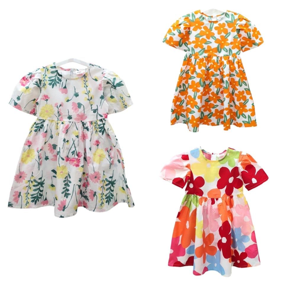 V00019 - Váy thô nhún eo 3 màu hoa size 110 - 150