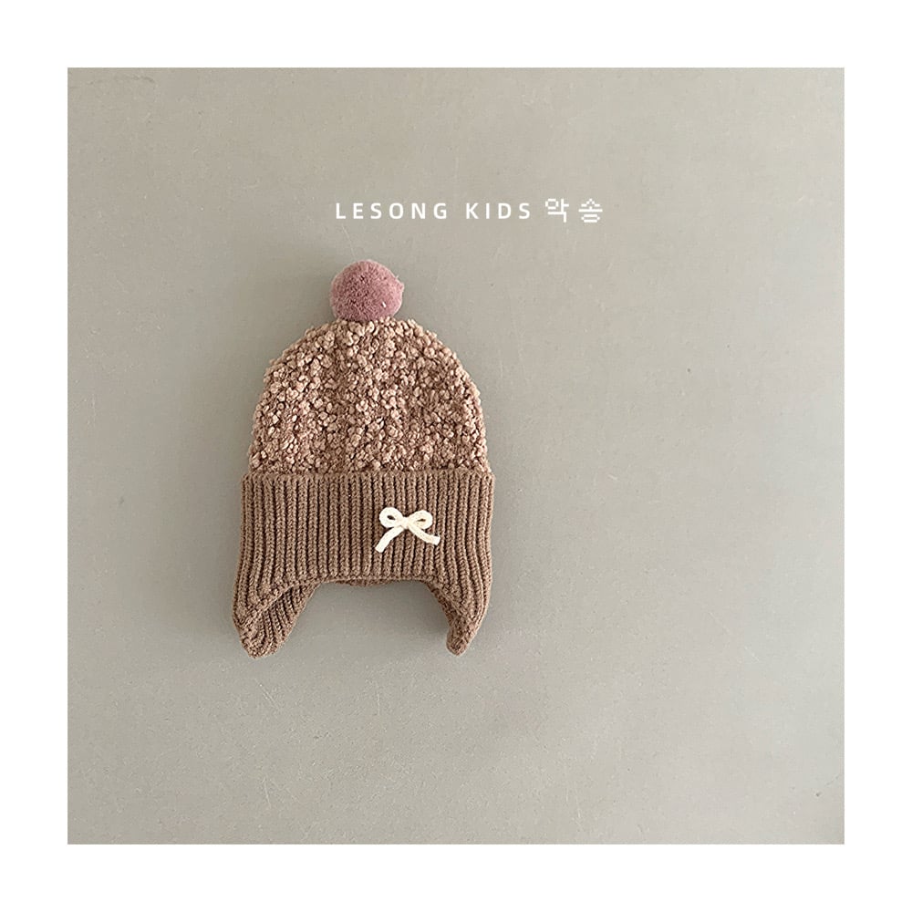 Mũ len trùm tai đính nơ nhiều màu cho bé size 1-4y