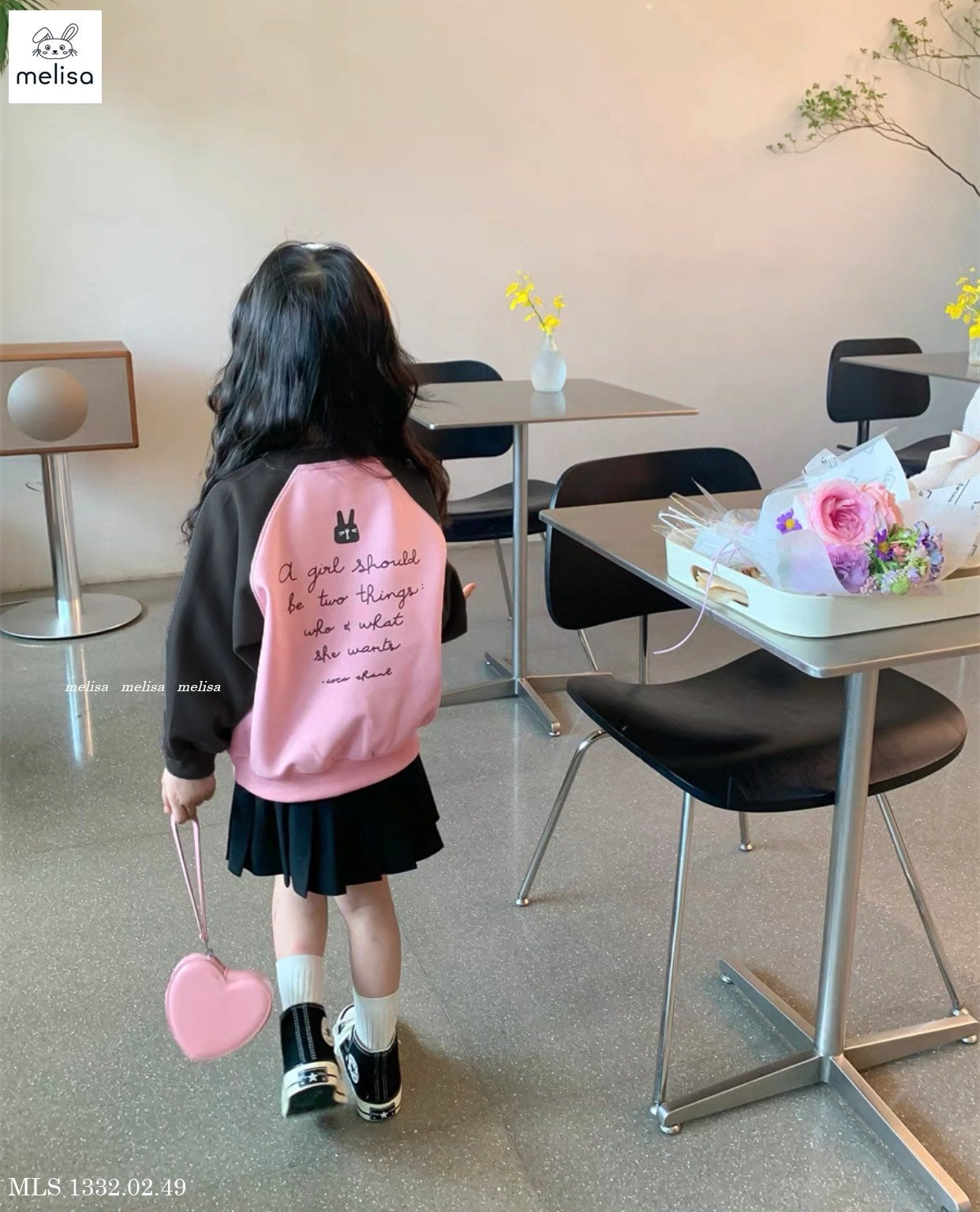 Set nỉ Melisa hình thỏ Nice Meet You - chân váy xếp li 2 màu size 2 - 12y