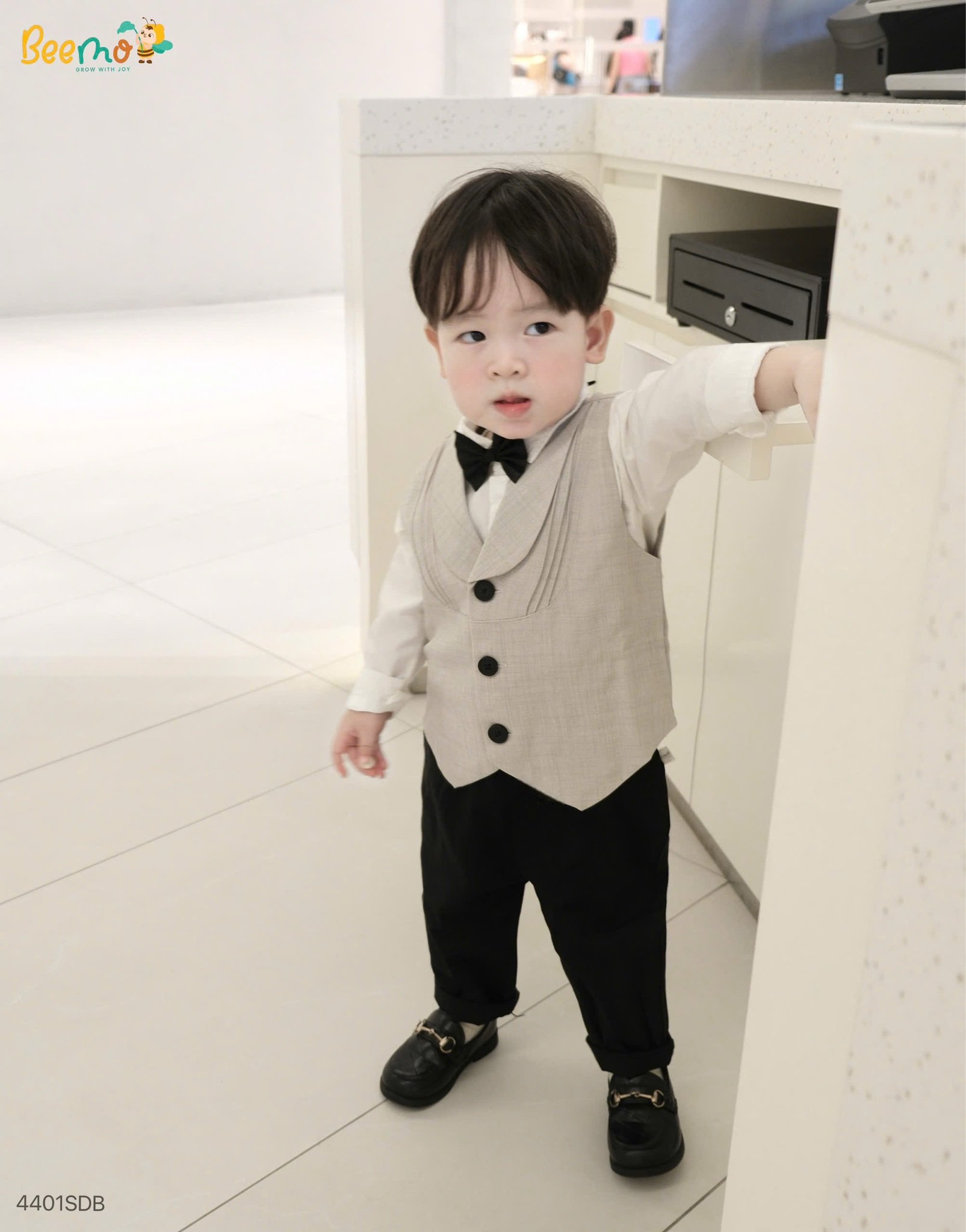 Bộ gile vest 4ct Beemo mặc sự kiện màu be cho bé trai size 80-130