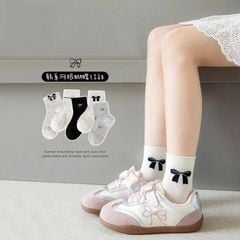 Set 5 tất lưới in nơ Kids Socks cho Bé Gái size 2 - 12y