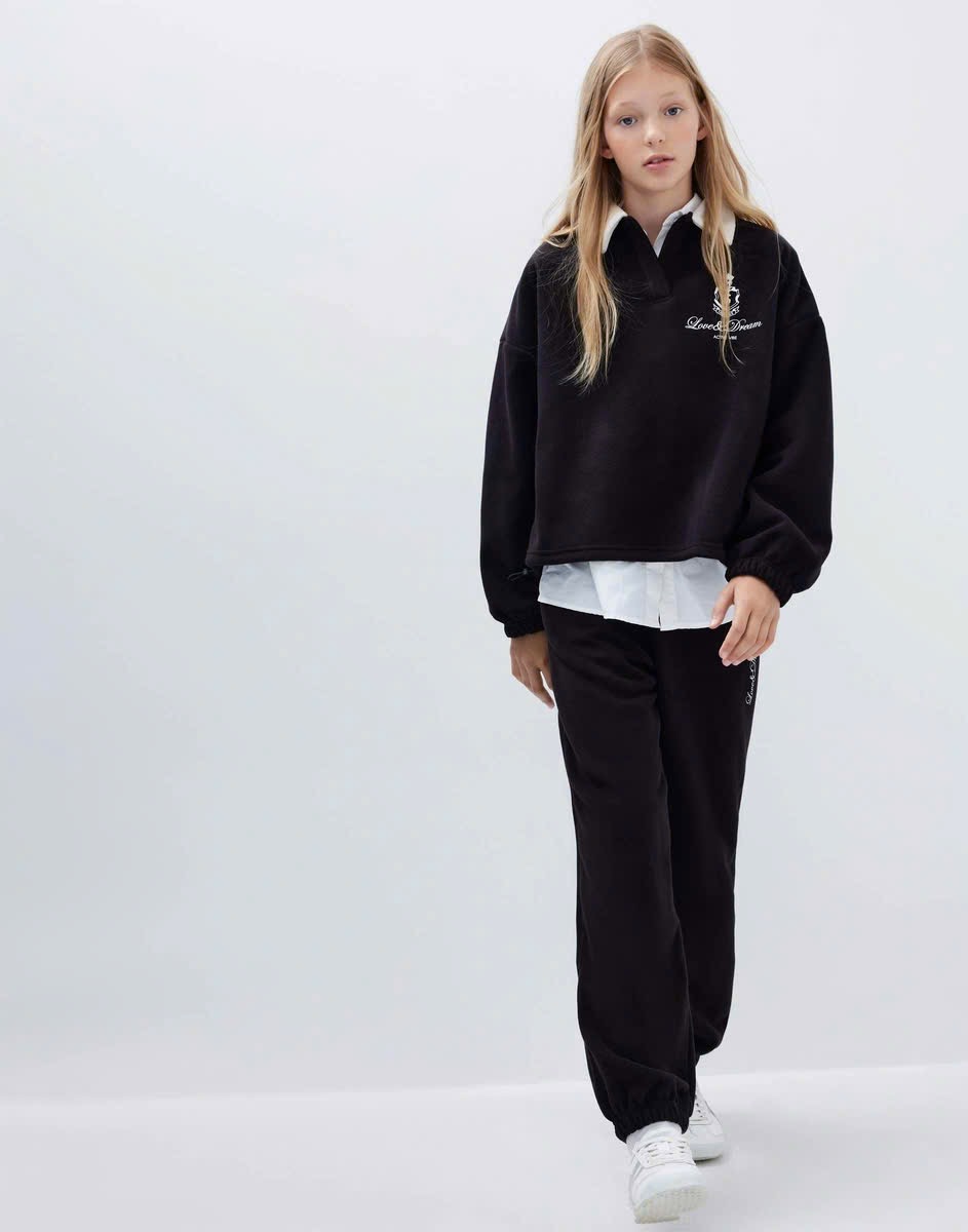 Áo nỉ bông cổ bẻ GGJJ dư xịn 2 màu cho bé size 6-14y