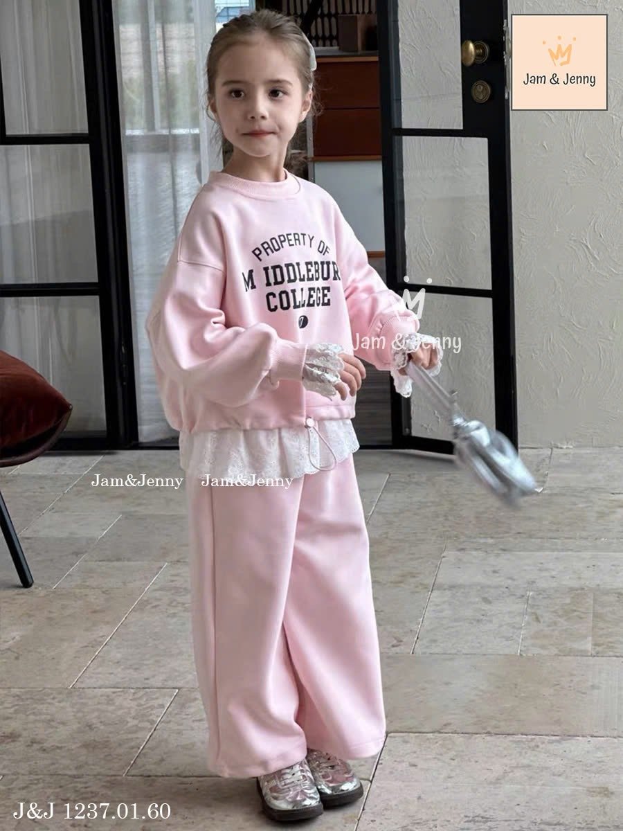 JJ 1237 - Bộ nỉ da cá mỏng Jam & Jenny 2 màu hồng/xanh bé gái size 2-12y