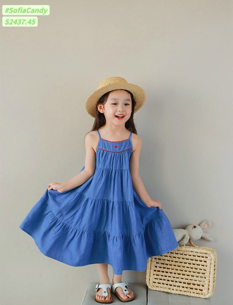 V00053 - Váy jean Sofia Candy 2 dây phối tầng BG size 1-10y