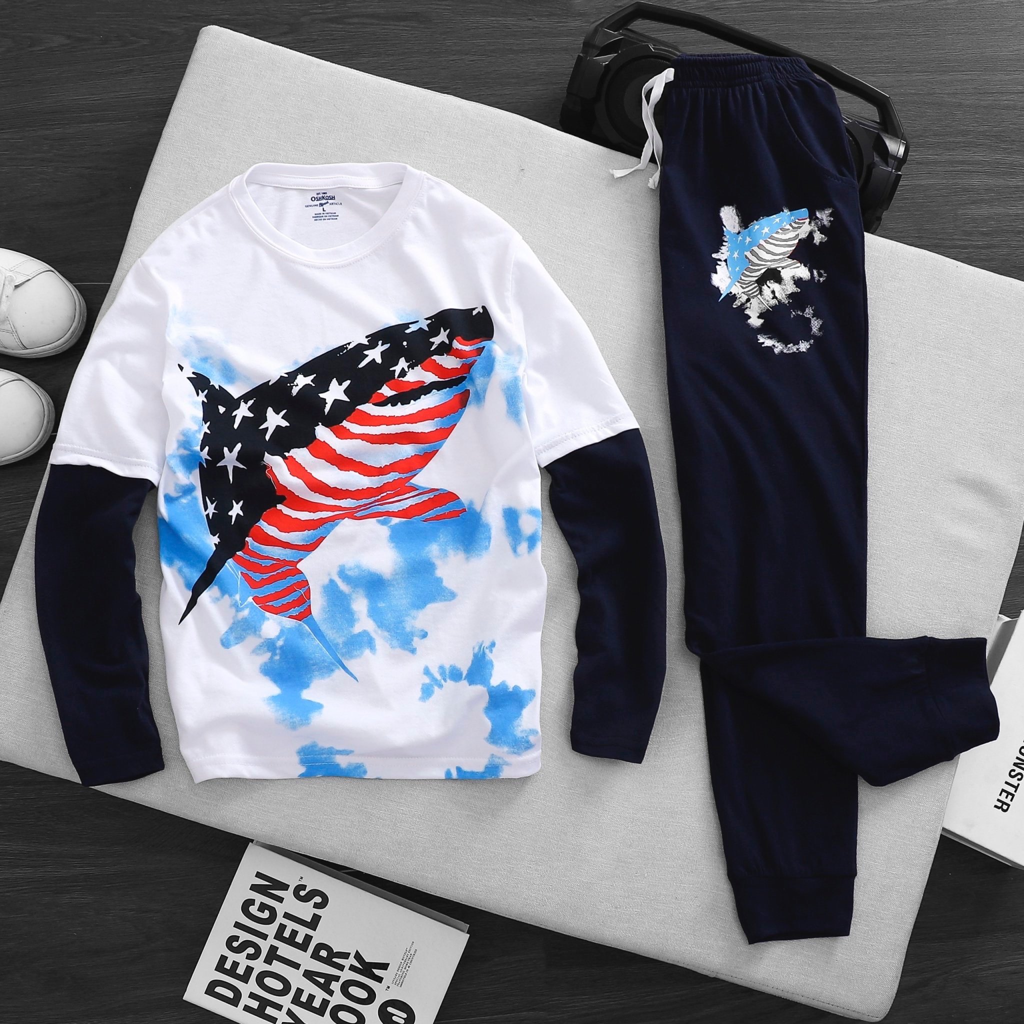 Bộ cotton tay nối Oshkosh nhiều hình BT ( 5-16y)