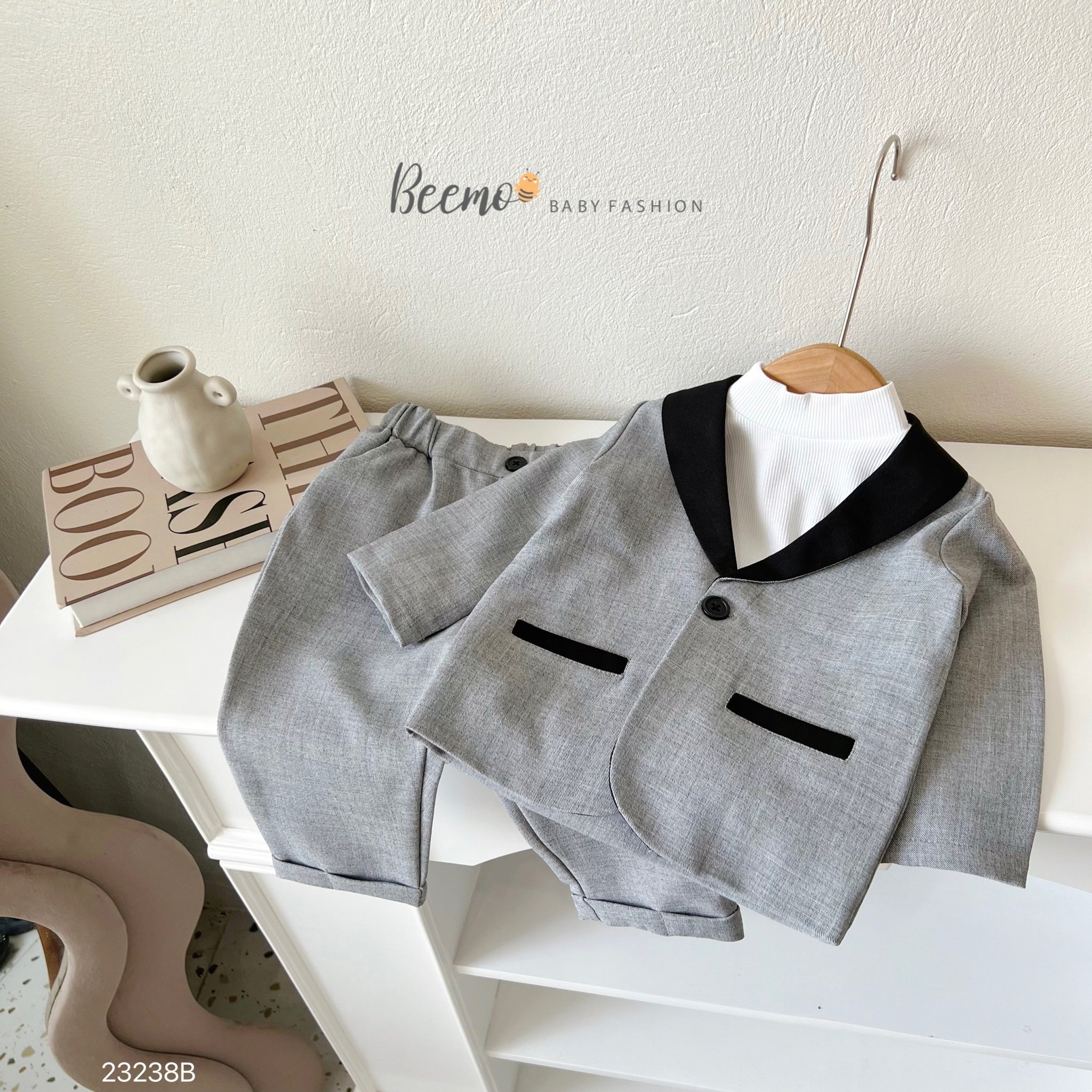 Bộ vest Beemo phối cổ phối viền túi đen 2 màu size 80 - 130