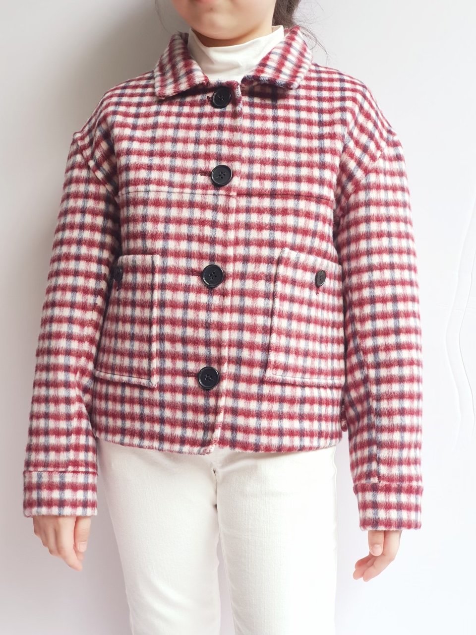 Áo dạ lông cừu khâu tay 2 màu kẻ size 140 / 150