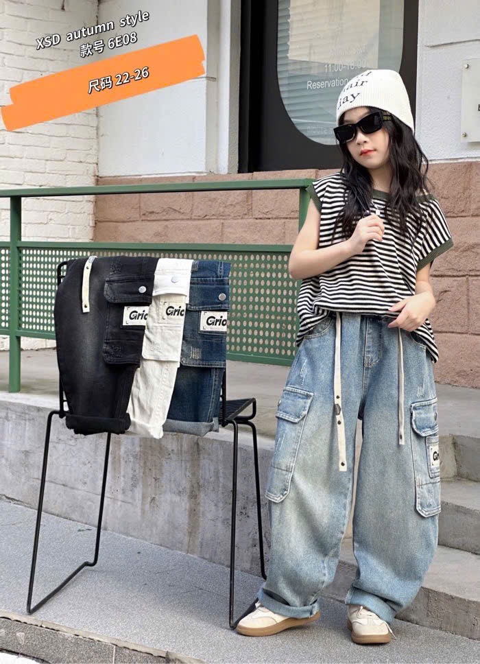 6E08 - Quần jean túi hộp nhiều màu cho bé size 100-140