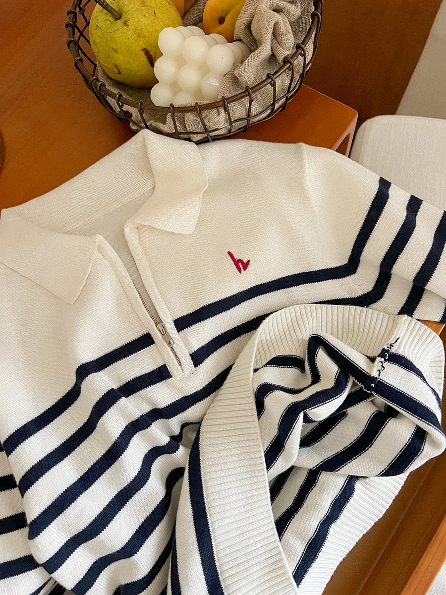 Áo len AMBB kẻ ngang cổ khoá unisex cho bé size 90-160