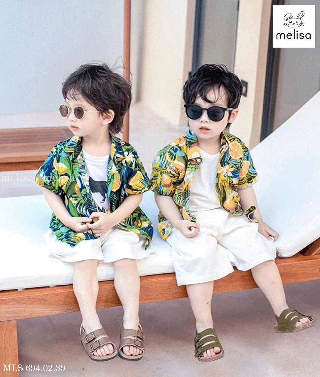 Set bộ Melisa đũi áo sơ mi hình quả chanh hoa lá size 2 - 11y