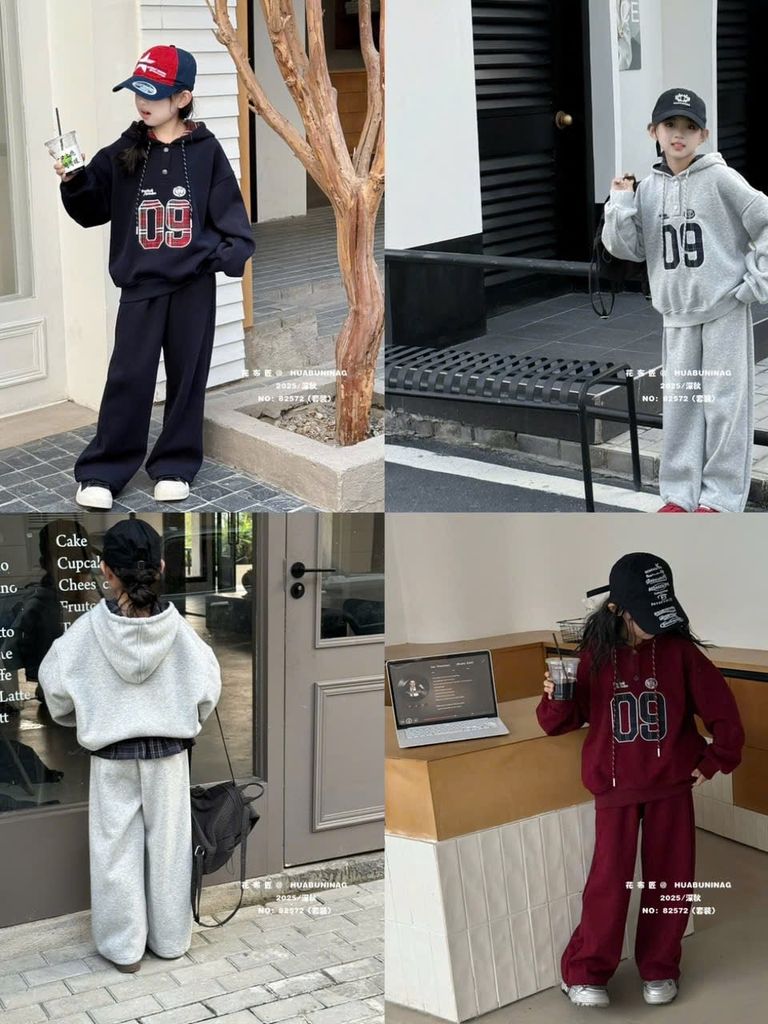 82572 - Set bộ lót nỉ đại hàn QCCC hoodie 3 màu cho bé size 120-160