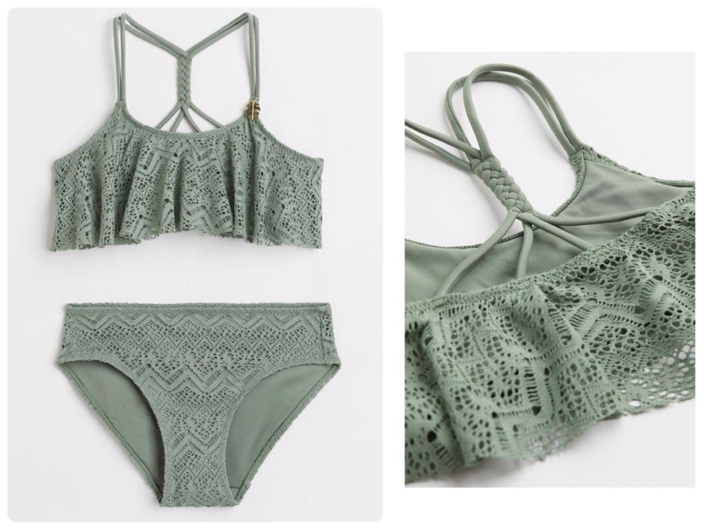 Bộ bơi rời HM ren màu rêu size 8 - 14y