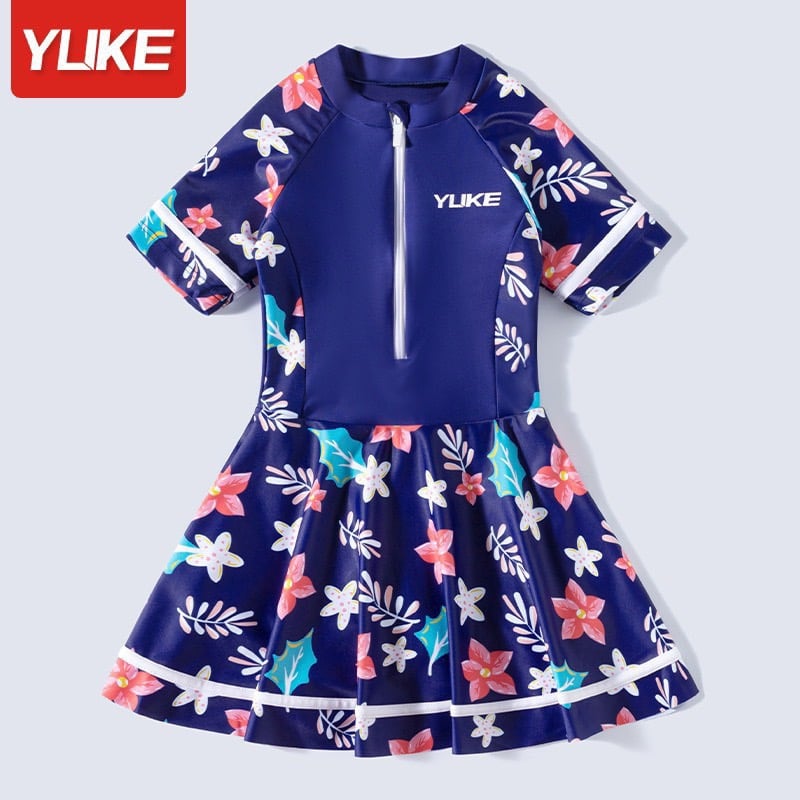 2232 - Bộ bơi Yuke dáng váy liền quần 2 màu hồng hoa / navy hoa size L - 5XL
