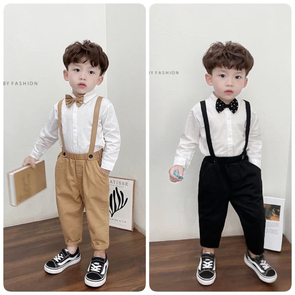 Bộ sơ mi công tử kèm nơ Beemo 2 màu nâu / đen size 80 - 130