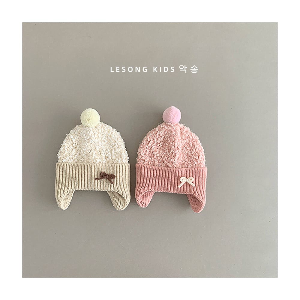 Mũ len trùm tai đính nơ nhiều màu cho bé size 1-4y