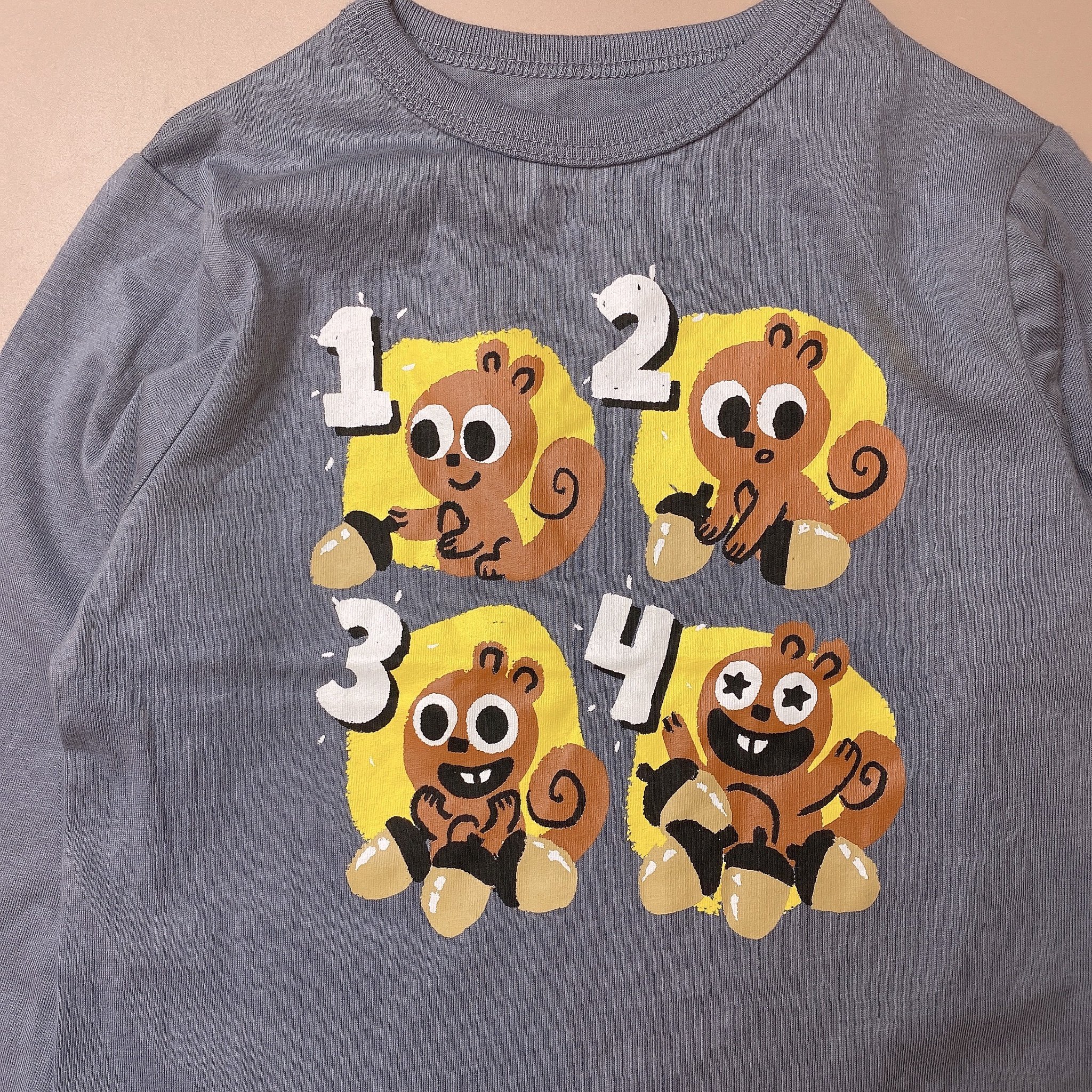 Áo cotton Place màu ghi hình sóc số 1234 size 18m - 5y