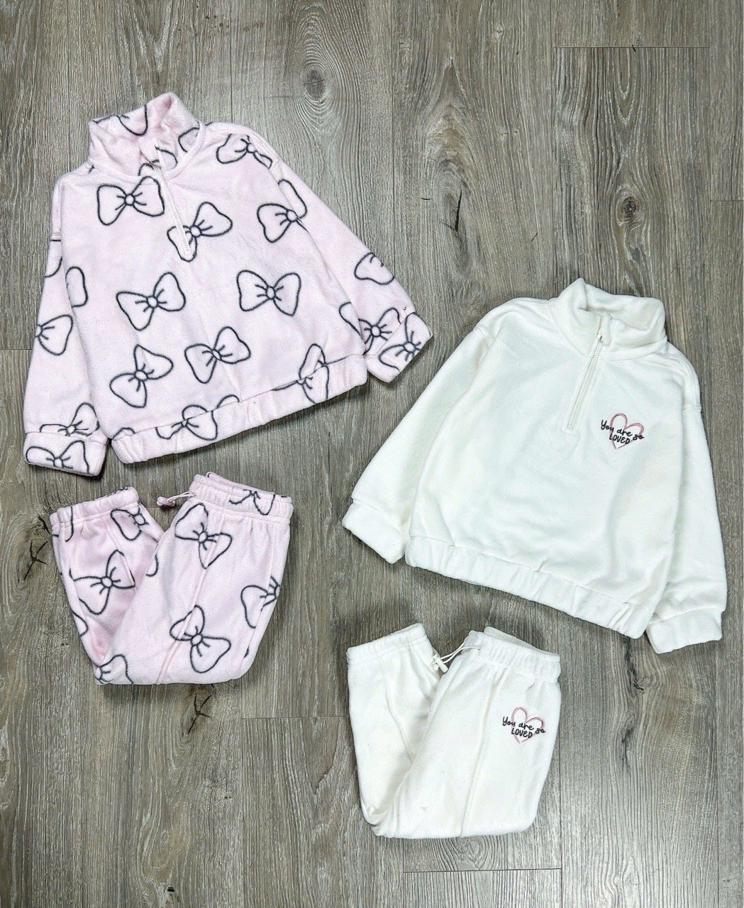 BBG26 - Bộ nỉ GGJJ 2 màu hồng nơ/trắng kem cho bé gái size 2-8y