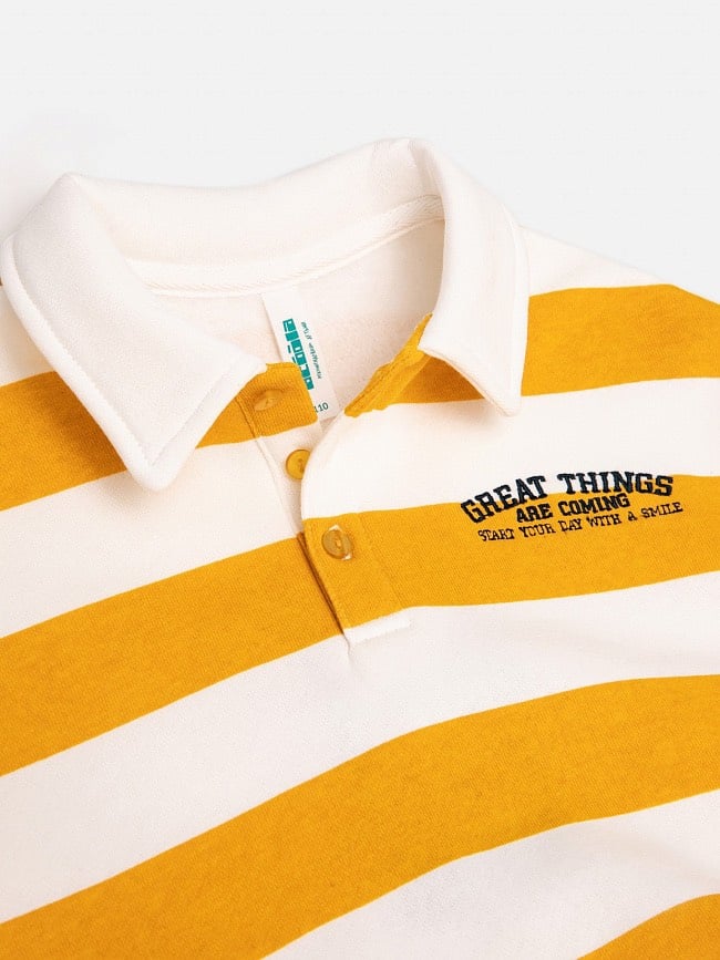 Áo nỉ bông polo 2 màu kẻ vàng trắng / kẻ hồng trắng size 98 - 158