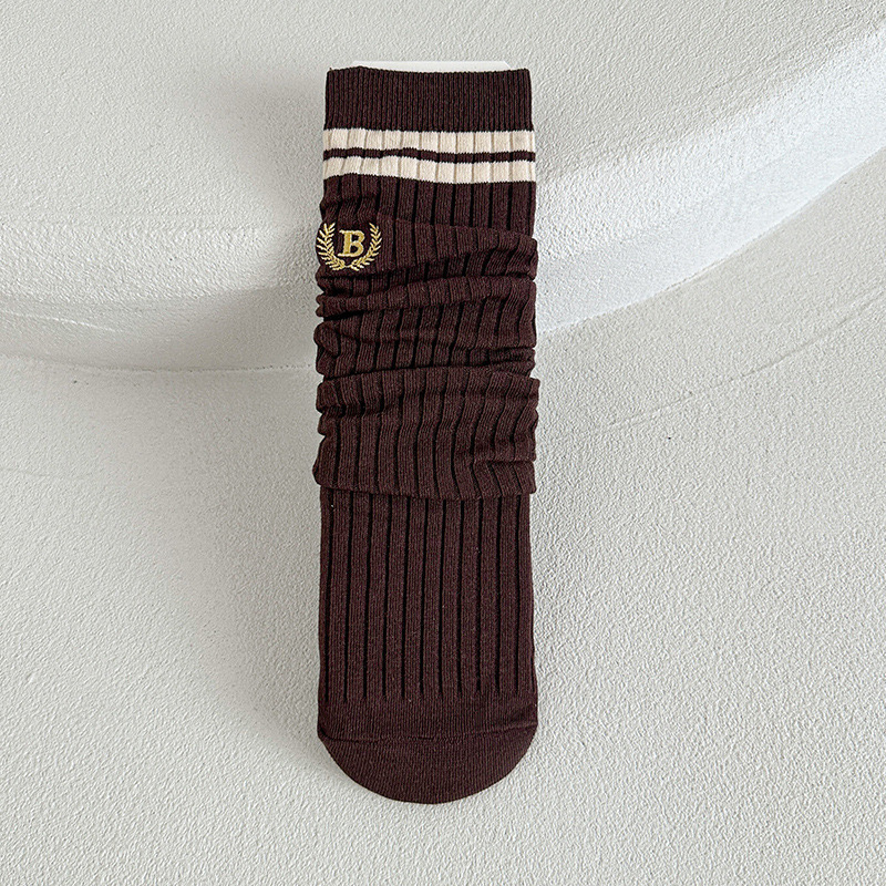 Tất cao cổ thêu B viền kẻ nhiều màu cho bé size 4-12y