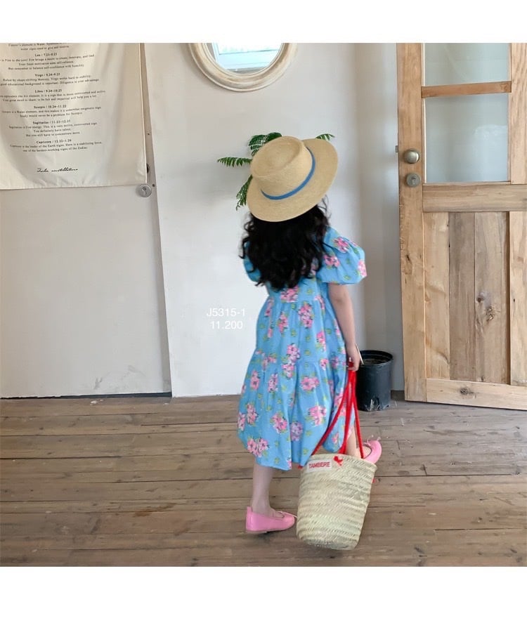 V00026 - Váy thô June xếp tầng tay bồng 2 màu hoa size 1 - 10y