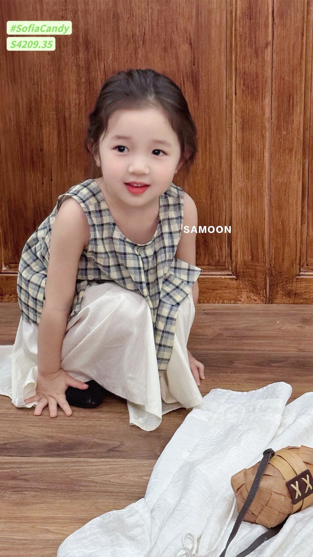 S4209 - Set bộ tiểu thư Sofia Candy áo kẻ sát nách phối chân váy trắng size 1-10y