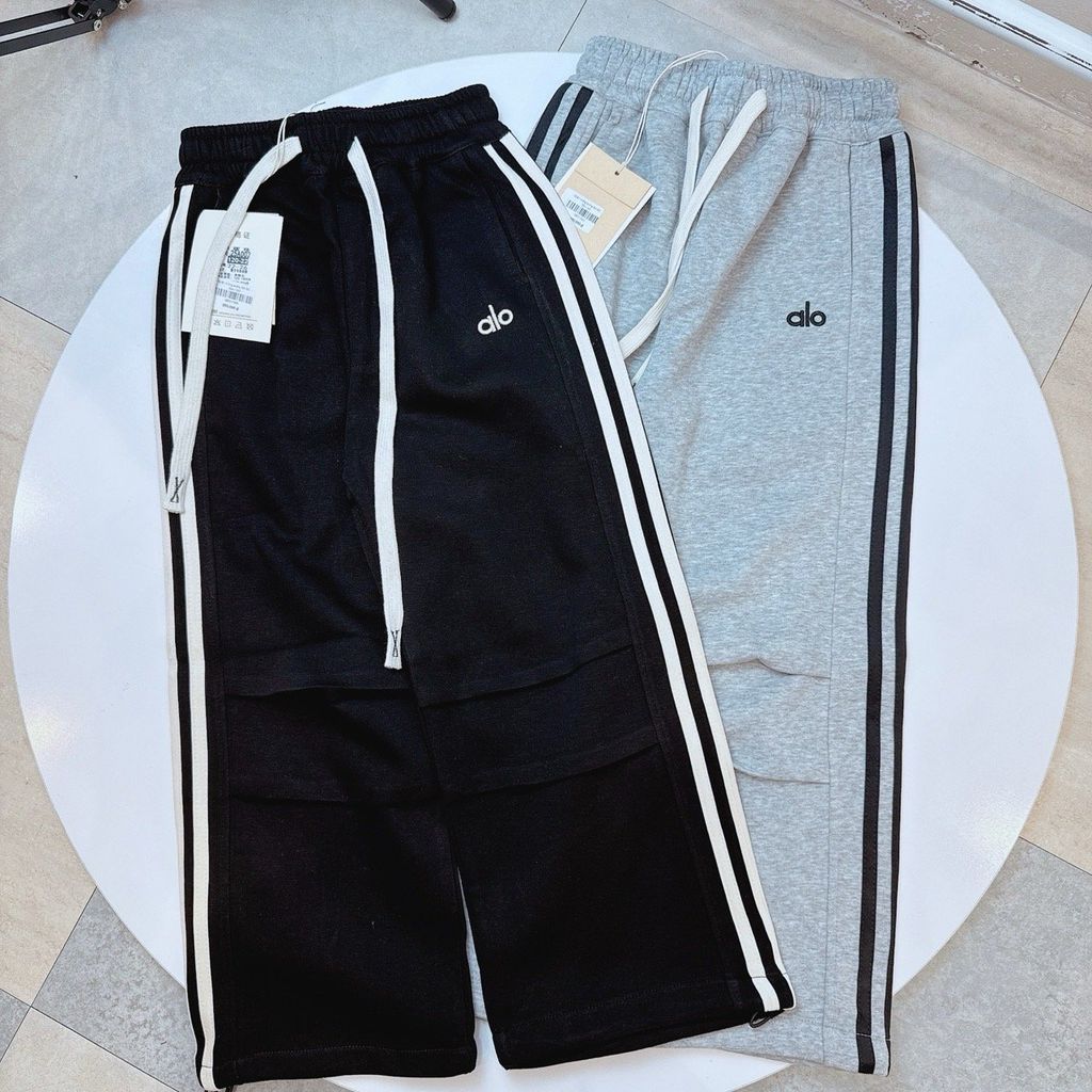 Quần nỉ ống suông Alo QC sọc hông 2 màu ghi/đen bé gái size 120-140 (form to)