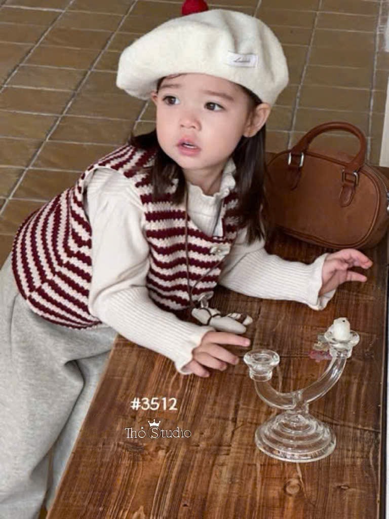 S3512 - Set 4ct gile kẻ đỏ kèm dây đeo cổ bé gái size 90-160