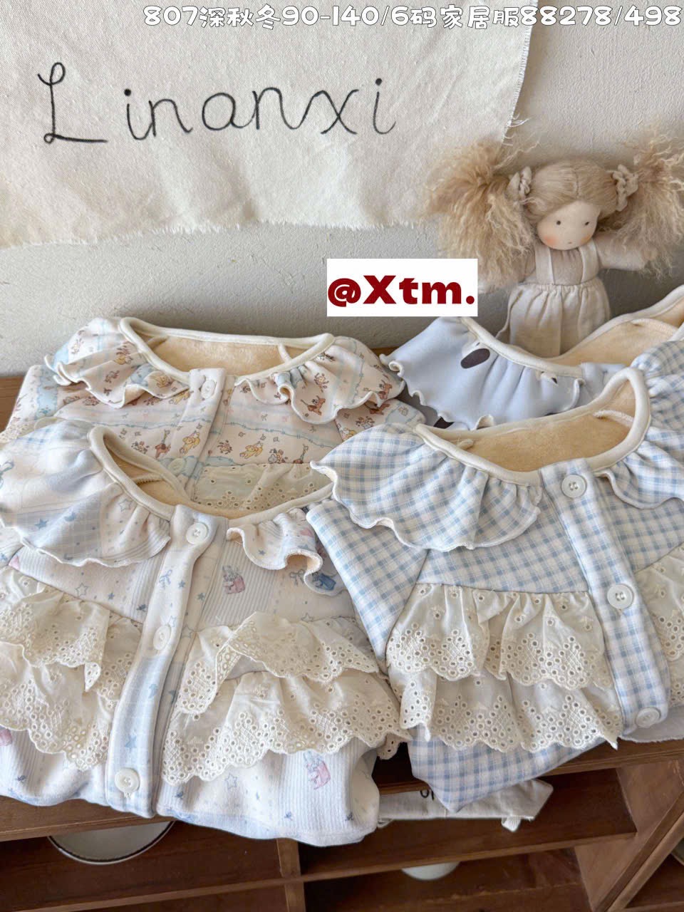 88278 - Bộ pyjama dày đại hàn LNX bèo ren ngực nhiều mẫu BG size 90 - 140